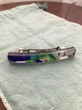 Vintage Blue Green Design Dichroic Glass Hair Barrette