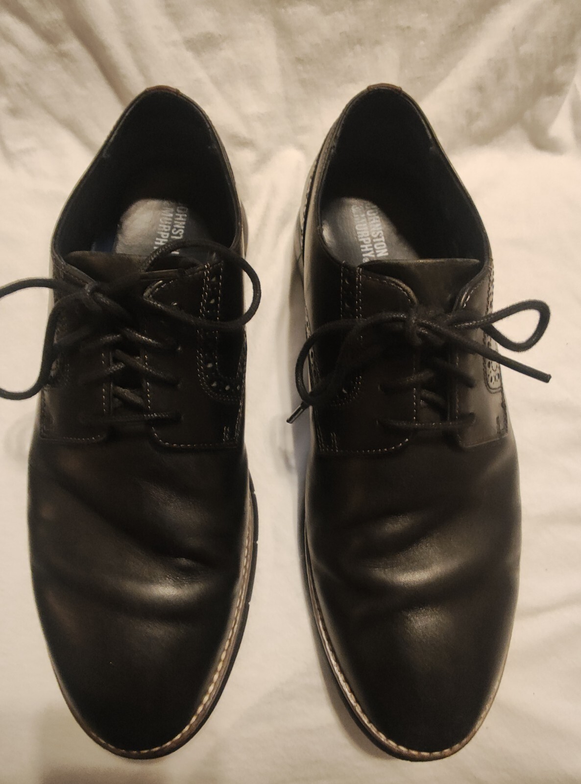 SAOLA Scarpe Johnston & Murphy uomo 9M pelle nera Oxford punta liscia casual usate in ottime condizioni