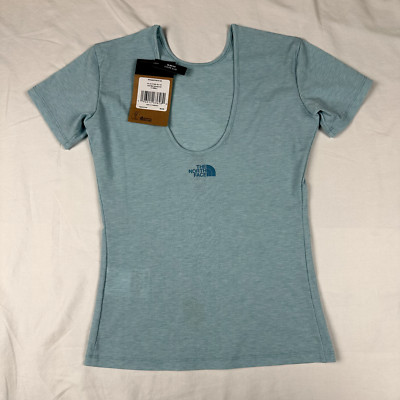 NWT The North Face Women's XS Ribbed Slim Fit T Shirt Reef Water Blue Scoop Neck