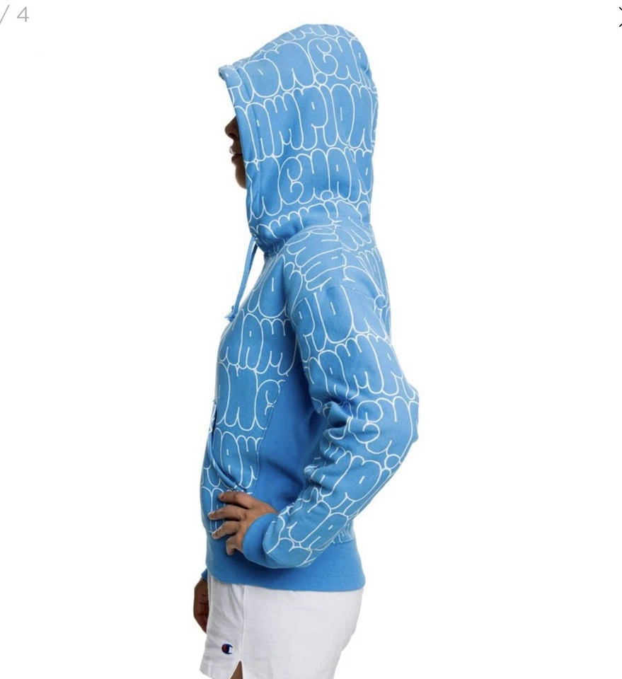 Champion Sudadera con Capucha Tejido Inverso Para Mujer Talla M Azul Burbuja Letra Todo Logo Y2K Foto 3 de 4