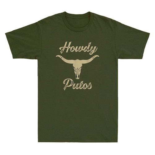 Howdy Putos Bull Skull Country Cowboy Western Graphic Vintage Men's T-Shirt Tee - Picture 7 of 8