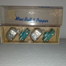 Salt & Pepper Sets Silver Camper Trailor Teal Auto Car Becky Denny   NEW IN BOX