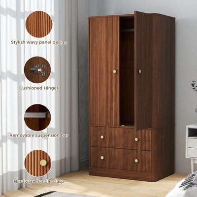 Clothing Wardrobe 2 Doors 2 Drawers Elegant Wooden Freestanding Storage XHMC