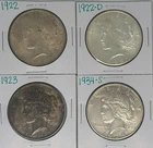 1922 1922-D 1923 1934-S Peace Dollar Lot of 4