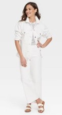 Universal Thread Women's High Rise Sailor Wide Leg Ankle Jeans in White Size 12