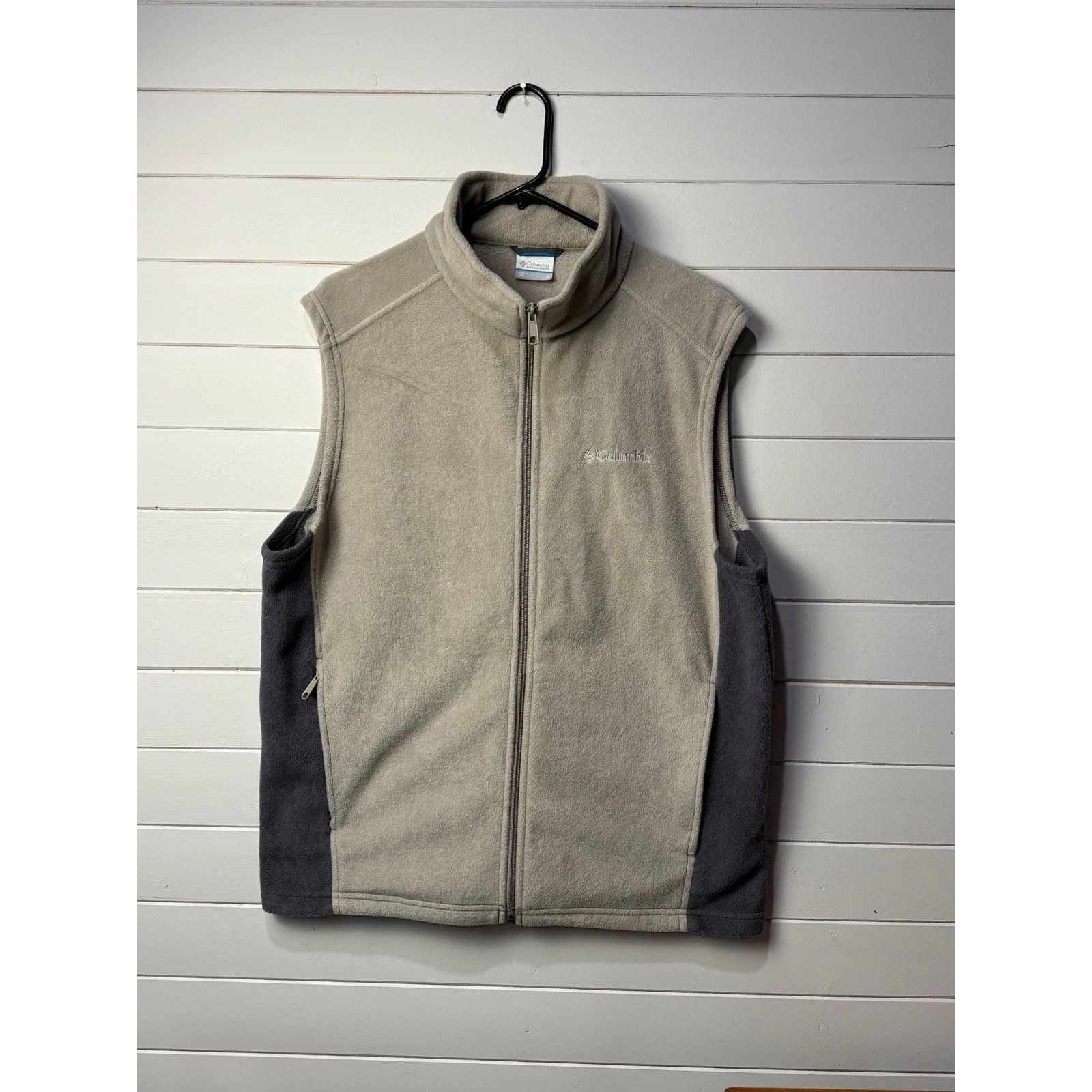Columbia Fleece Vest Men's Large Full Zip Outdoor Gray Tan
