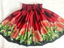 NEW RED LEHUA BLOSSOM HAWAIIAN PAU PA'U HULA SKIRT MADE IN HAWAII