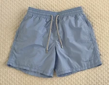 Vilebrequin Moorea Straight Leg Mid Length Swim Trunks Shorts Blue Stripe Medium