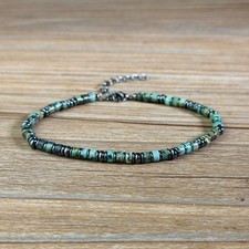 Men's Beaded Bracelet,4mm African Turquoise Heishi with Stainless Accents Gift