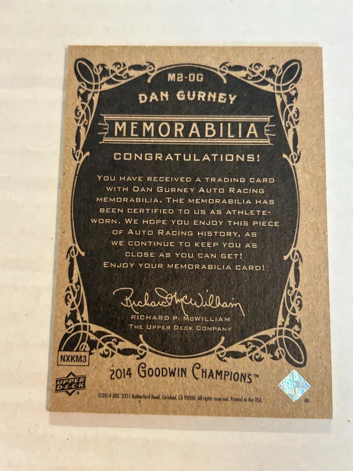 2014 UD GOODWIN CHAMPIONS DAN GURNEY DUAL RELIC RACING SP CS1 - Image 2 of 2