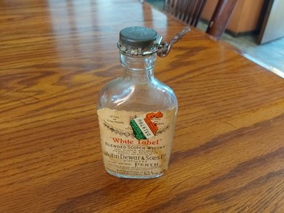 John Dewar & Sons Vintage Miniature Bottle w/Hook Cap WHITE LABEL