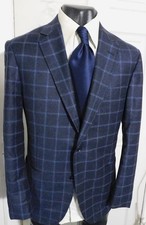 CAPPOTTO SPORTIVO PAL ZILERI TAGLIA 40R GRIGIO SCURO CON QUADRATI BLU 2 BOTTONI LANA