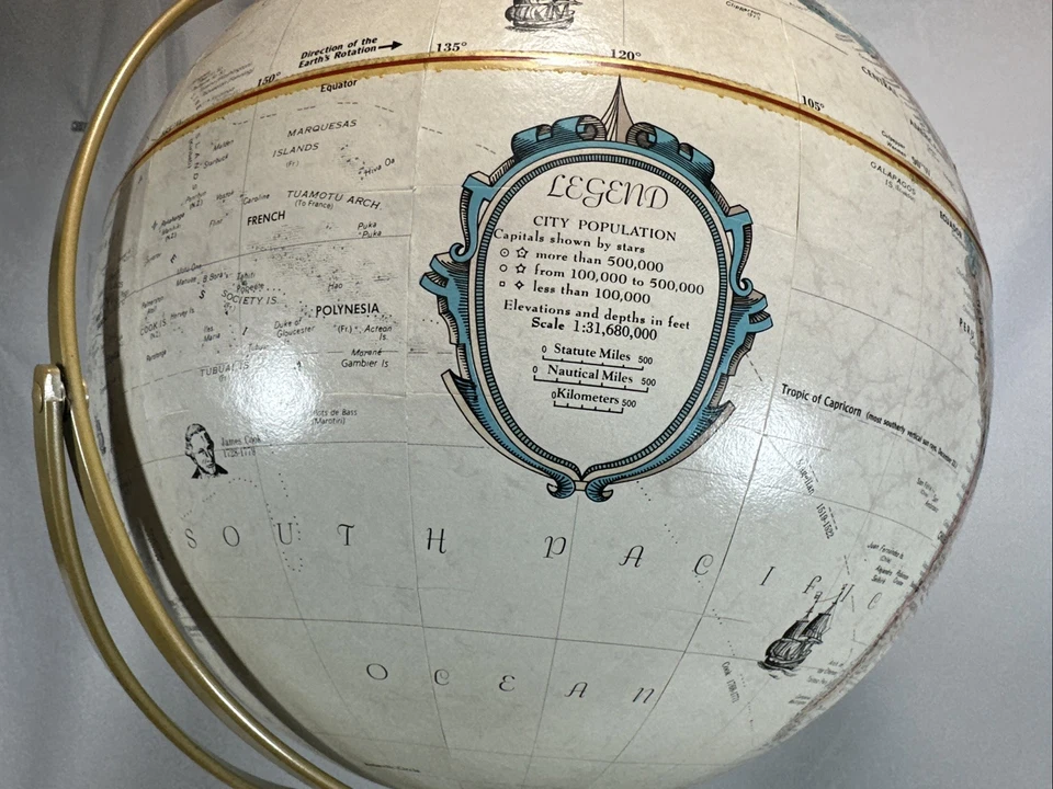 DE COLECCIÓN REPOGLE 16 EN RELIEVE SERIE CLÁSICA GLOBO TERRÁQUEO MUNDIAL EN PEDESTAL DE MADERA DE 3 PATAS Foto 3 de 4