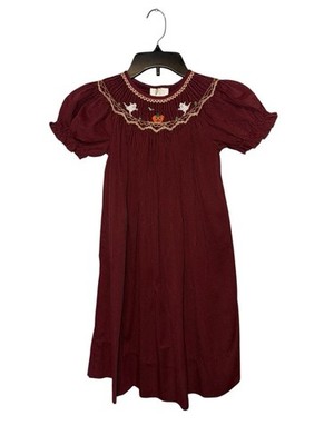 ROSALINA COLLECTIONS Halloween Smocked Bishop Dress Burgundy Pumpkin Ghost Sz 5Y