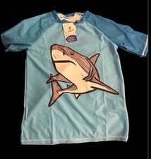 Boys Rash Guard Swim Shirt Shark Youth 9-10 Blue