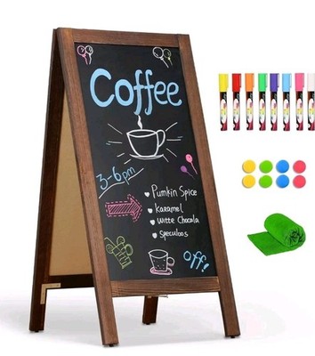 4 THOUGHT A-Frame Double-Sided Magnetic Chalkboard 40''X20'', Solid Pine Wood Free