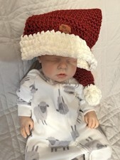 Toddler Handmade Crocheted Santa Stocking Christmas Hat Burgundy Photo Prop