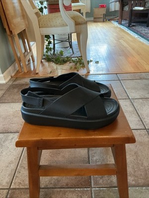CROCS LiteRide BLACK Strappy Slingback Wedge Heel Platform Sandals, NWOT