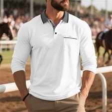 Men's Long Sleeve Polo Shirts Fashion Casual Slim Fit Shirt Golf Shirt