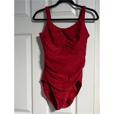Lands' End One Piece Swimsuit Womens 12 Red Underwire Ruched Cross Back Swimwear