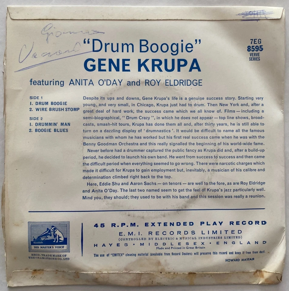 Gene Krupa Featuring Anita O'Day & Roy Eldridge – Drum Boogie 7inch Vinyl Record - Image 2 of 4