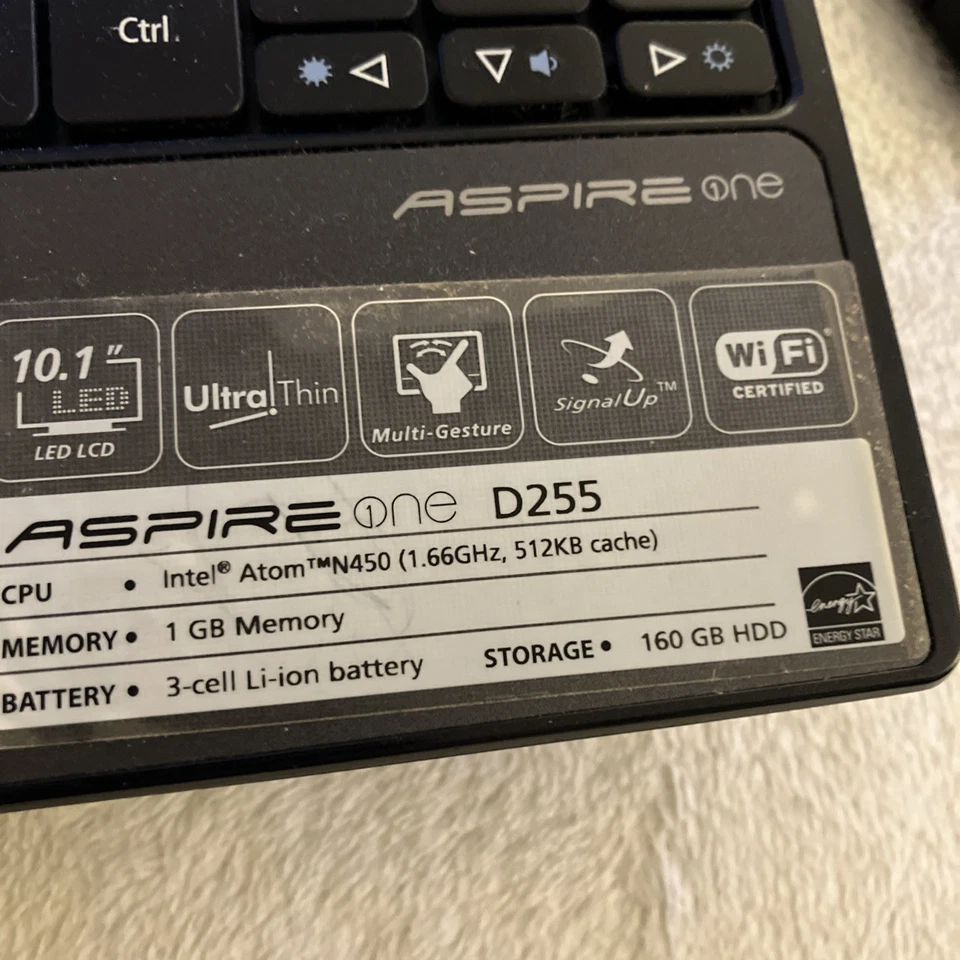 Acer Aspire One D255 – 10.1” Netbook – Intel Atom – 1GB RAM 160GB HDD Windows 7 - Image 3 of 4