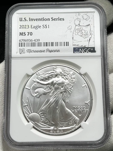 2023 $1 American Silver Eagle NGC MS70 US Invention Series - Microwave Popcorn