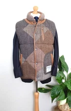 New HARRIS TWEED Patchwork Insulated Vest Size Large 40/50 Drake's Puffa Gilet
