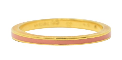 Hidalgo 1990's Vintage Peach Enamel 18 Karat Yellow Gold Eternity Band Ring - Picture 4 of 11