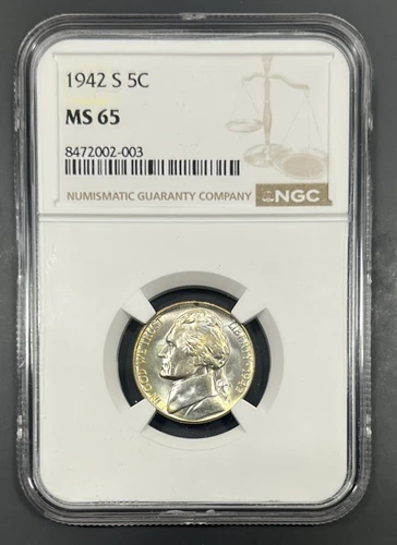 1942-S NGC MS65 Jefferson Nickel 5c - Lustrous Toned