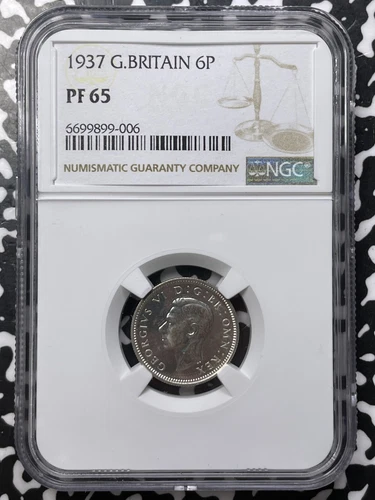 1937 Great Britain 6 Pence Sixpence NGC PR65 Lot#G7514 Silver! Proof! Gem BU!