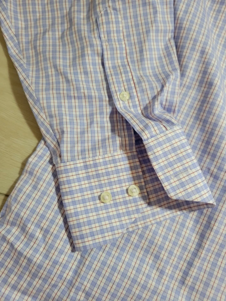 Men's Thomas Dean Dress Shirt 15.5 - 32/33 red white Blue check Long Sleeved - Image 4 of 4