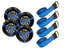 Set of 4 Blue 10 ft Lasso Tire Straps – Trailer Tie Down, Auto Hauler Ready