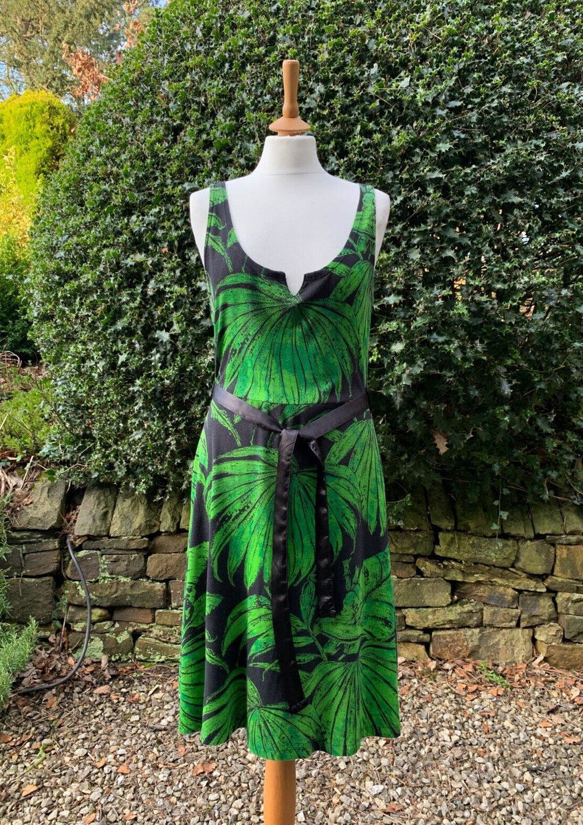 Desigual Black Green Leaf Print Dress 'Say Size L No Care  Label
