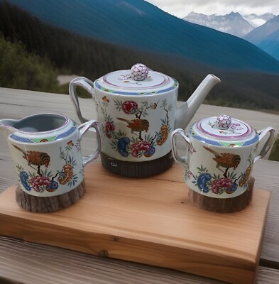 Spode Tea Pot with Lidded Sugar Bowl And Creamer, Prince Regent
