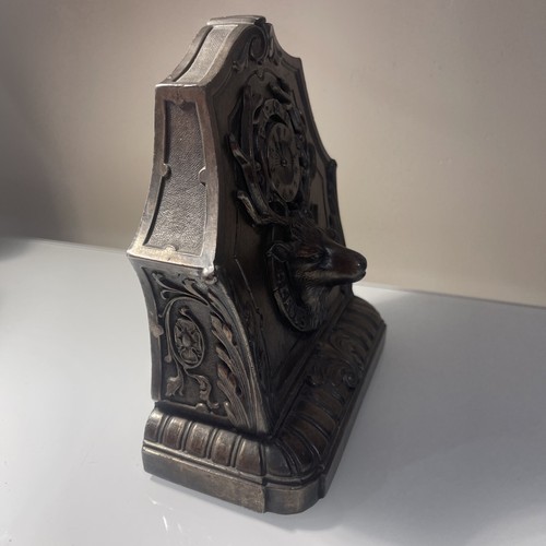 ANTIQUE WORLD WAR I BPOE ELKS ANTLER CLOCK BRONZE VETERAN STATUE BOOKEND WW I - Picture 3 of 6