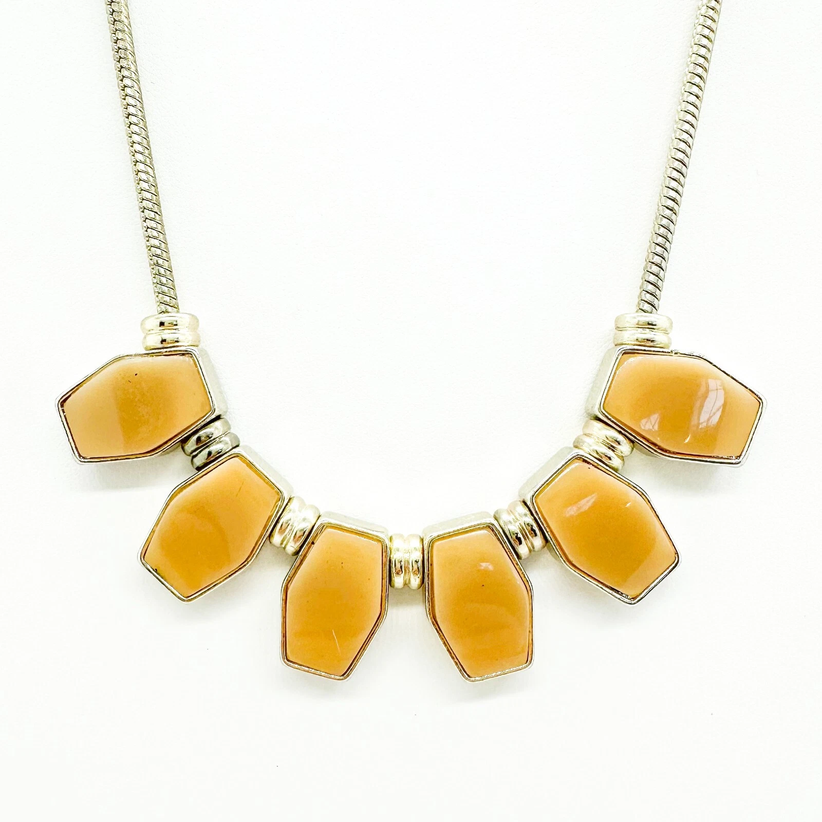 VETEMENTS Collana Ann Taylor LOFT tono oro marrone beige pietra acrilica regolabile firmata