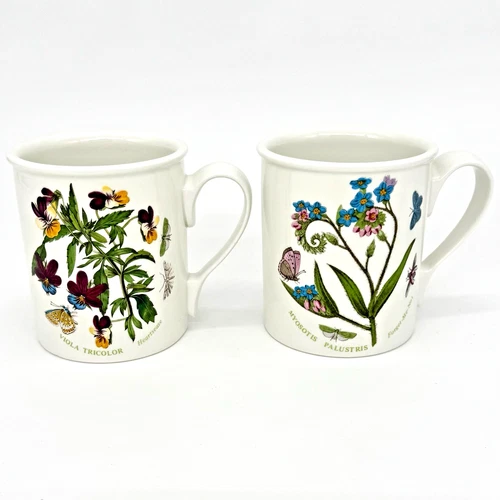 Set of 2 Portmeirion Botanic Garden Floral Mugs Heartsease & Forget Me Not 1972