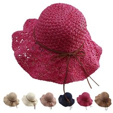 Women Sun Hat Wide Brim Floppy Beach Hat Breathable Straw Hat Foldable