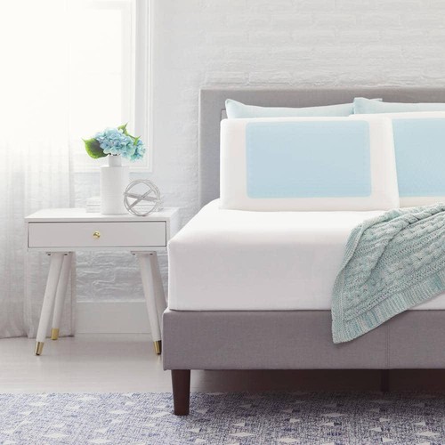 Comfort Revolution Bed Pillow Queen Gel Memory Foam Cooling Rectangle White/Blue - Picture 6 of 6