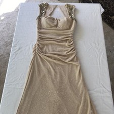 Cachet Gown Size 14 Palest Pink Sleeveless Open Back, Ruching, Stretch Knit EUC