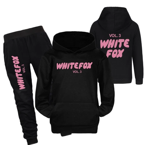 Kids Casual Hoodie Trousers Tracksuit Set White Print Fox Jumper Top+Pants Suits - Picture 10 of 37