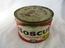 Vintage 1950's BOSCUL COFFEE GRAPHIC KEYWIND COFFEE TIN 1 LB. Camden New Jersey