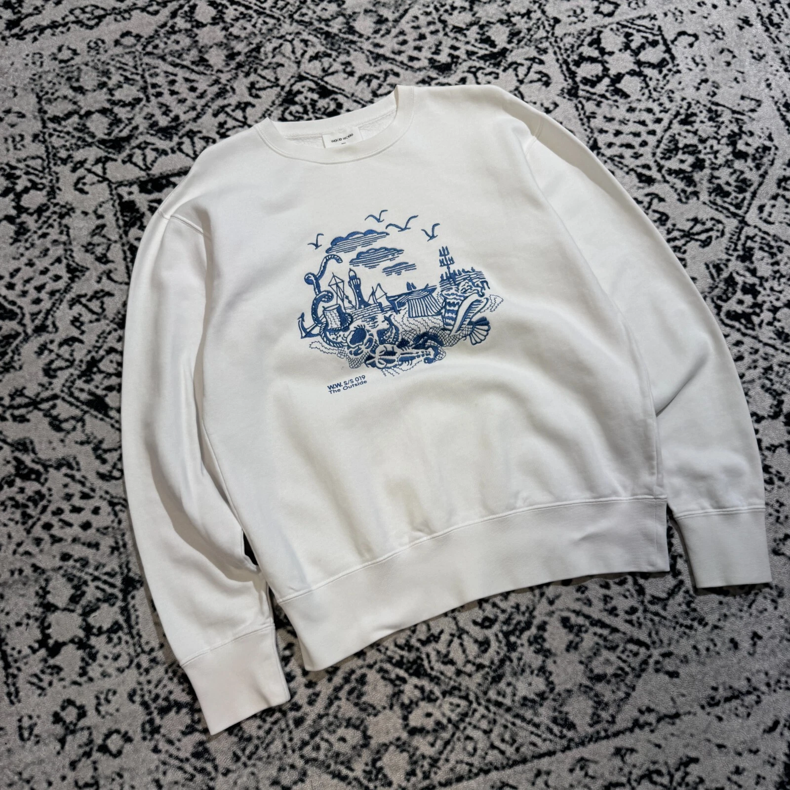 GUCCI Girocollo vintage legno unisex cotone bianco taglia S Y2K anni 90 archivio arte moda