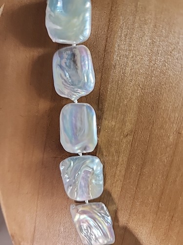 15-20mm Square Knotted Baroque Pearl 16" Choker Necklace | 925 Silver Clasp - Picture 4 of 9