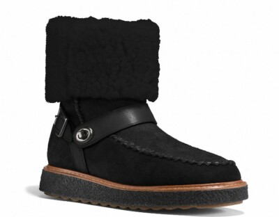 Coach Roccasin Black Suede Boots Shearling Lined , Size 5, MSRP $375 - NWOB