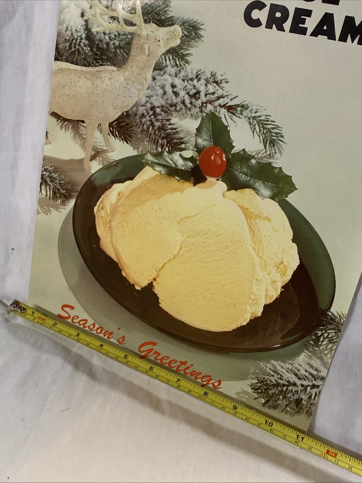 Póster publicitario de mediados de siglo de la década de 1950 de NAVIDAD HUEVO NOG heladería SIN USAR Foto 3 de 4