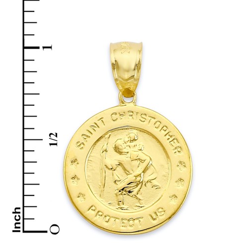 Solid Gold Saint Christopher Protect Us Pendant Available in 10k or 14k - Picture 4 of 5