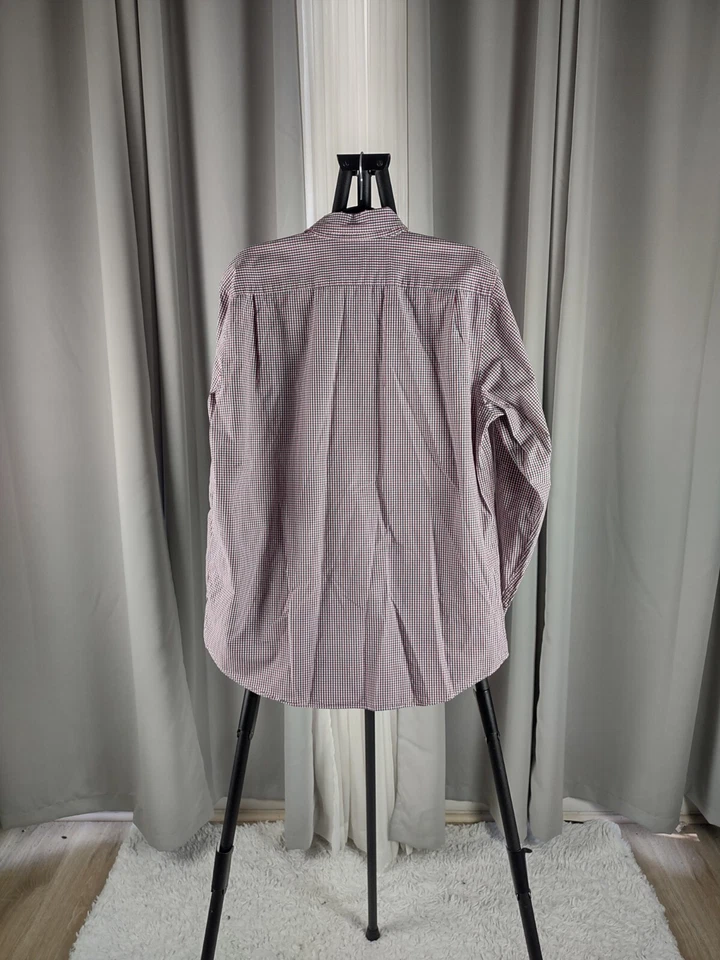 L.L. Camisa de hombre Bean 100 % algodón roja, blanca, azul a cuadros con botones talla M. Foto 3 de 4