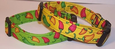 HANDMADE Wet Nose Designs Spicy Hot Pepper Fiesta Dog Collar Peppers on Yellow or Green